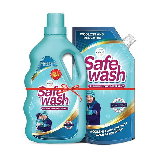 Safewash Premium Liquid Detergent 1L Bottle + 1L Refill Pouch