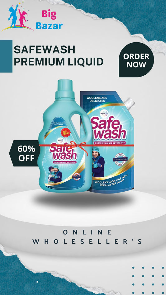 Safewash Premium Liquid Detergent 1L Bottle + 1L Refill Pouch